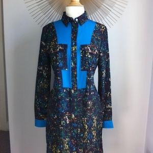 Derek Lam Multicolor Blue Shirt Tunic Dress SMALL